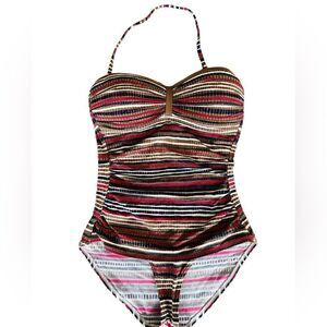 Tommy Bahama striped one piece halter style swimsuit size 8.